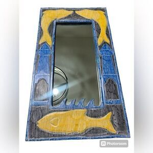 Vintage 19 X 11 Nautical Themed Resin Blue And‎ Yellow Mirror